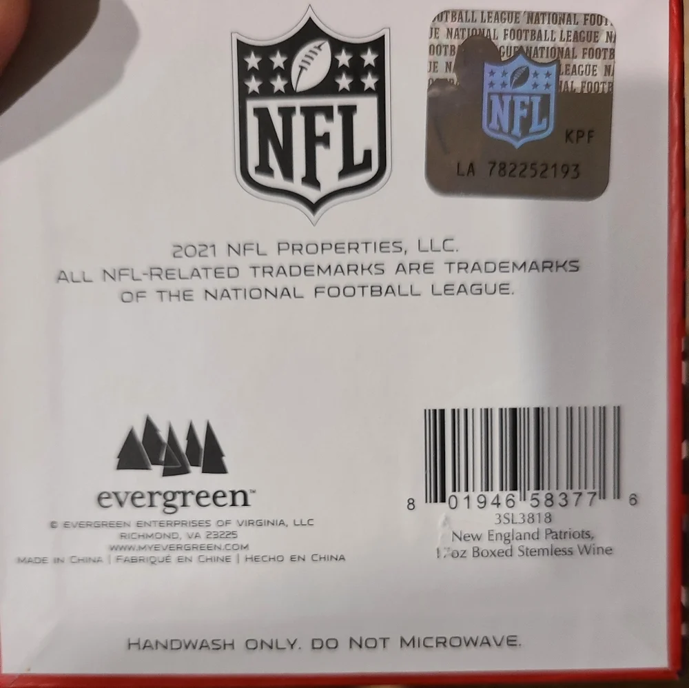 New England Patriots Stemless Wine Glass - Picture 2 of 3